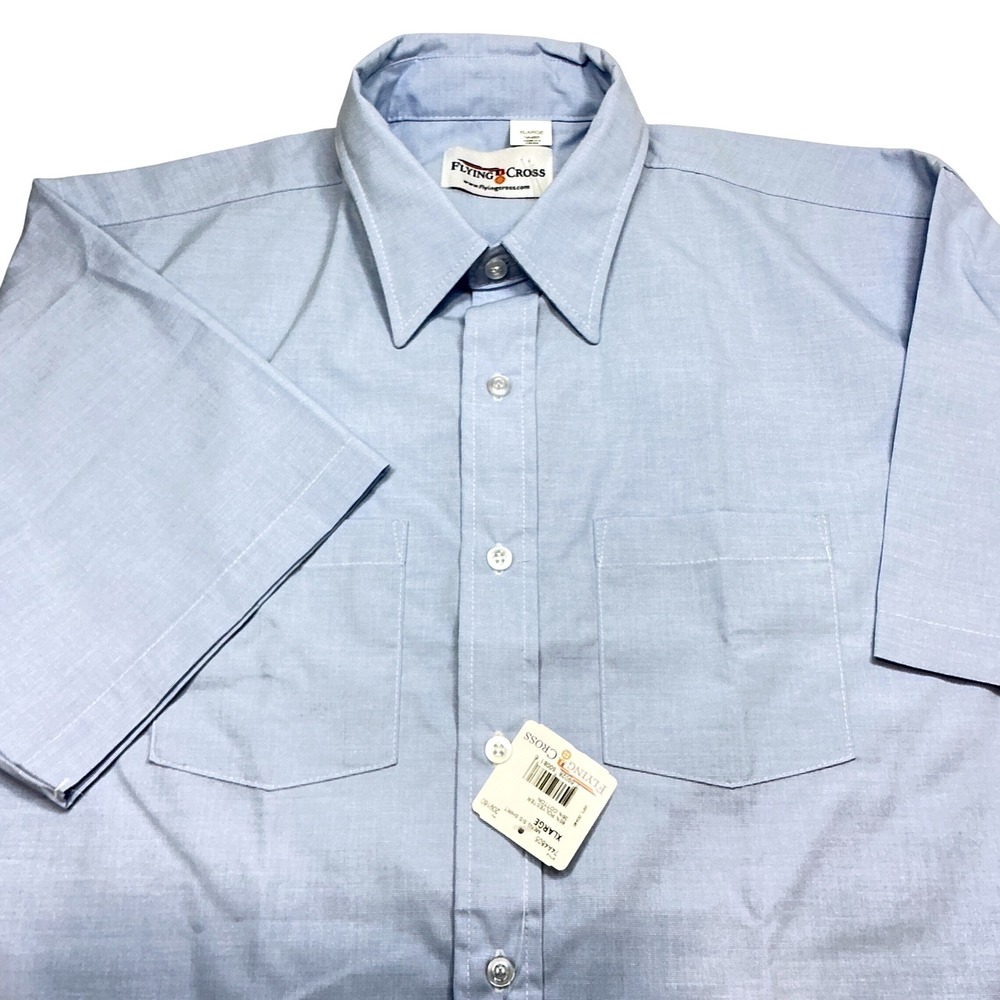 NWT Flying‎ Cross Mens S/S Shirt XL Light Blue Button Up Pocket Casual Classic